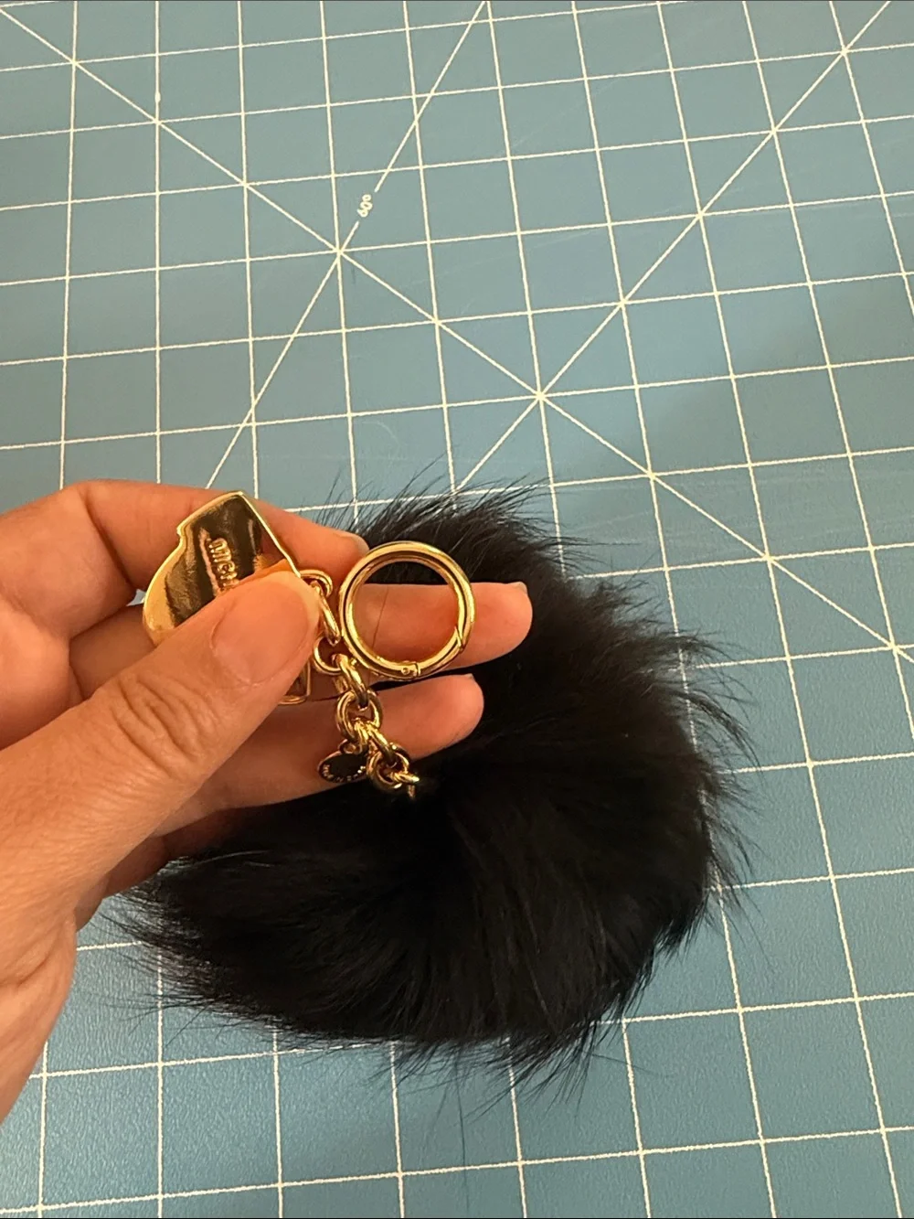 Michael Kors Black Fur Pom-Pom Bag Charm with Dog Charm